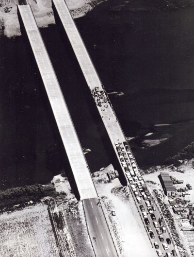 Idaho-Oregon _ Ribbon cutting day at State line bridges on mile southeast of Ontario, on Snake River.  The bridges were opened to traffic in January 1960.