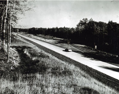 Pennsylvania - Interstate Route 80 in Monroe County near Scotrun showing nearly completed rest area along westbound lanes.