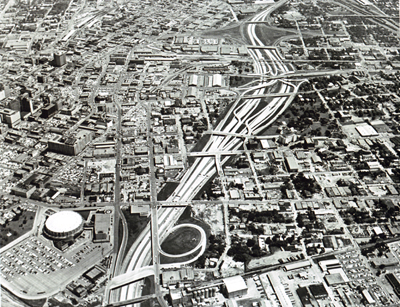 Texas- The final section of the complex Thornton Freeway skirts downtown Dallas.