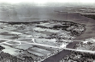 Interstate Route 90 crosses the Rock River on twin bridges and intersects State Route 59 near Edgerton, Wis., on its way from Chicago to Wisconsin Dells.