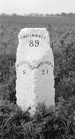 Milestone of Zane's Trace, on Route 22, Kinderhook, Pickaway County. Photo by the Historic American Building Survey. Courtesy of the Library of Congress.