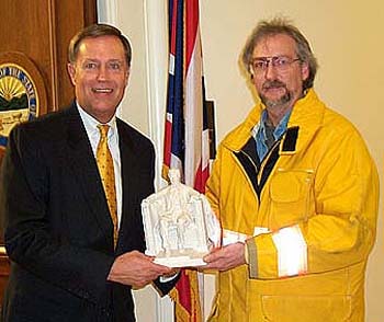 Congressman Mike Oxley (left), 4th Ohio District with Craig Harmon, Founder and Director of The Lincoln Highway National Museum and Archives, Galion, Ohio.