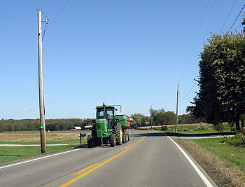Farm equipment traveling the Scenic Byway.