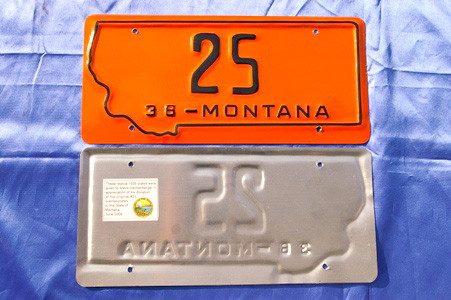 Montana Compliance Specialists Brent Sells and the license Plate Plant in Deer Lodge Montana, created a new replica set of No. 25 "Good Roads Plates."