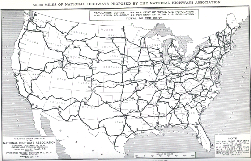 Map: 50,000 Miles of National Highways Proposed by the National Highways Association