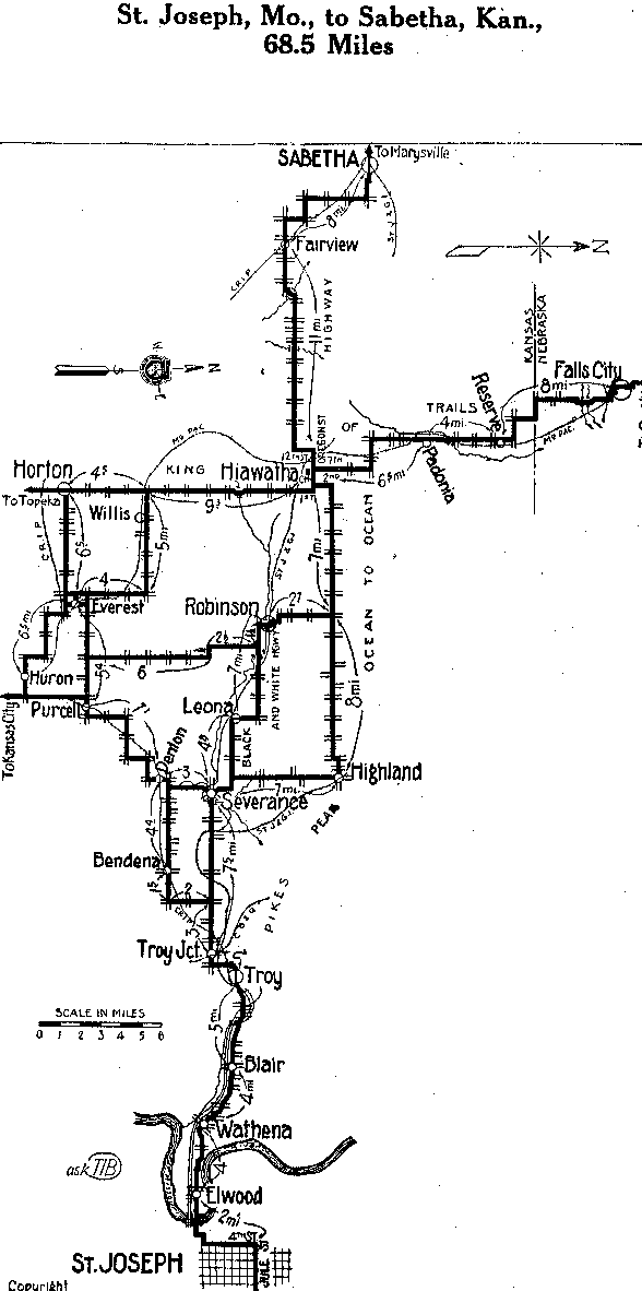 Detailed Section of Pikes Peak Map from St. Joseph, Mo. to Sabetha, Kan.