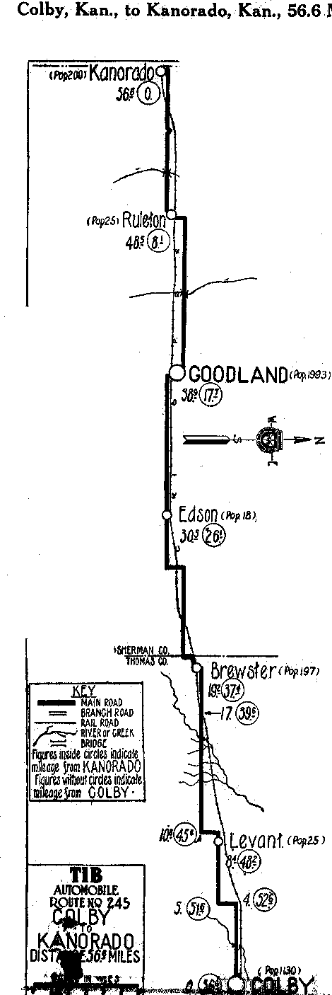 Detailed Section of Pikes Peak Map from Colby, Kan. to Kanorado, Kan.