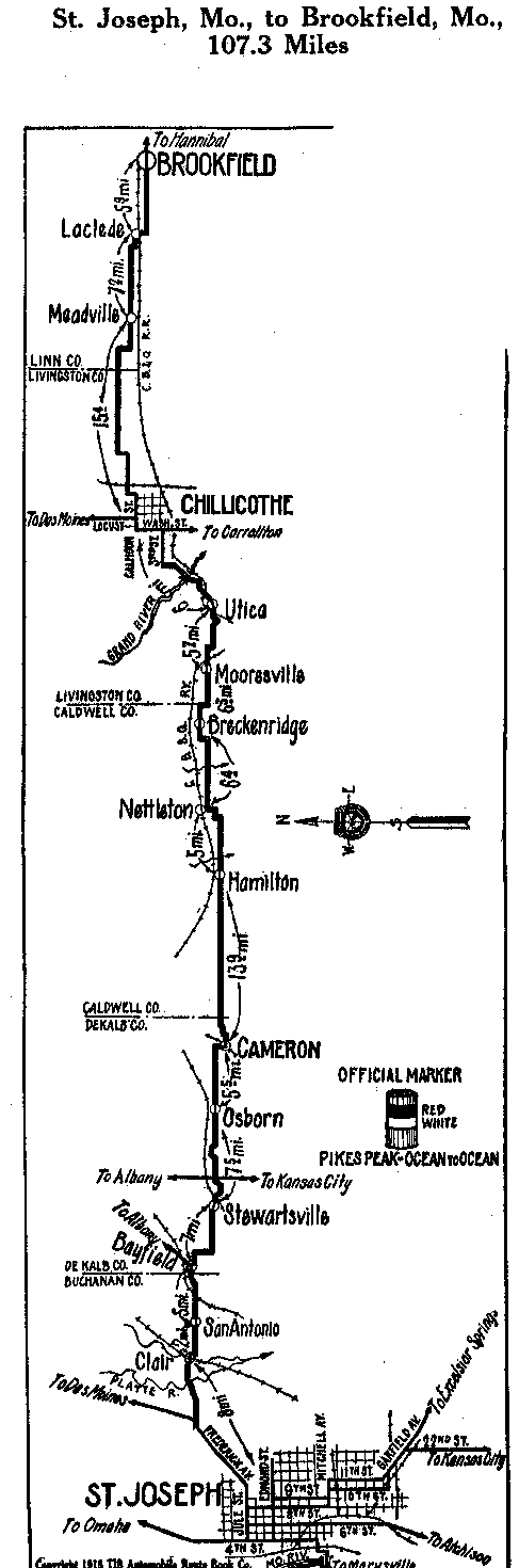 Detailed Section of Pikes Peak Map from St. Joseph, Mo. to Brookfield, Mo.