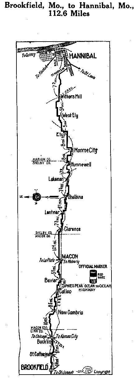 Detailed Section of Pikes Peak Map from Brookfield, Mo. to Hannibal Mo.