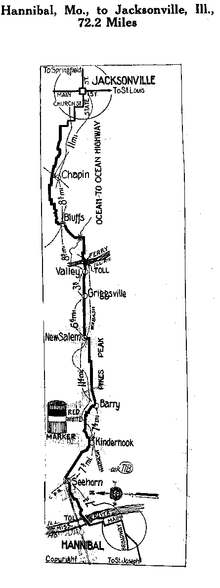Detailed Section of Pikes Peak Map from Hannibal, Mo. to Jacksonville, Ill.