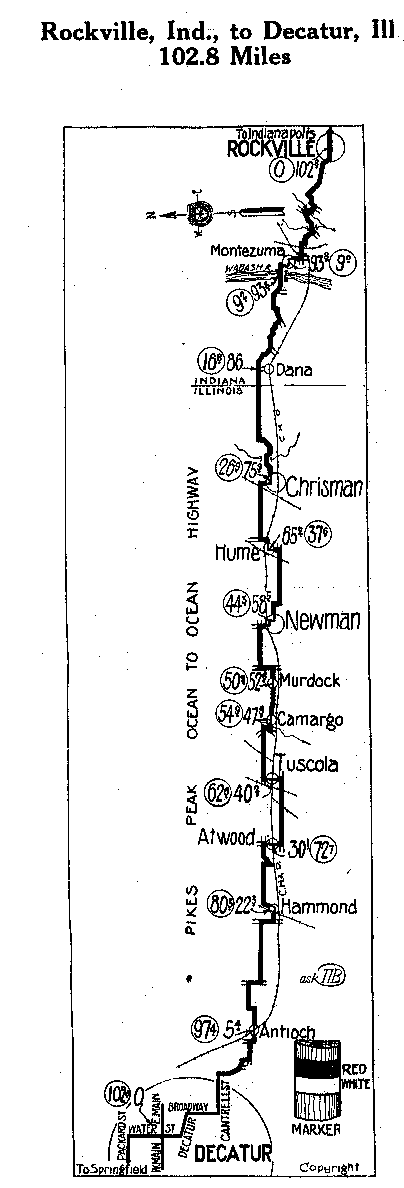 Detailed Section of Pikes Peak Map from Rockville, Ind., to Decatur, Ill.