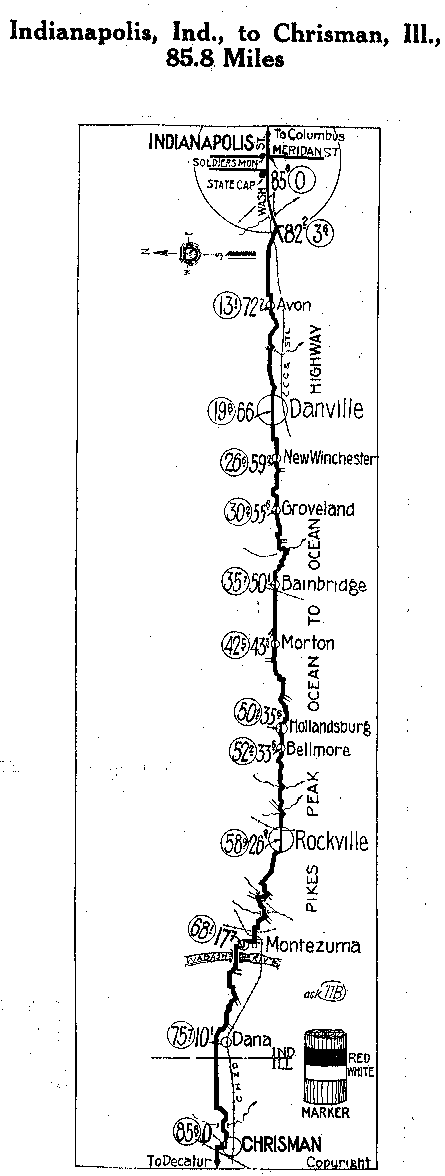 Detailed Section of Pikes Peak Map from Indianapolis, Ind., to Chrisman, Ill.