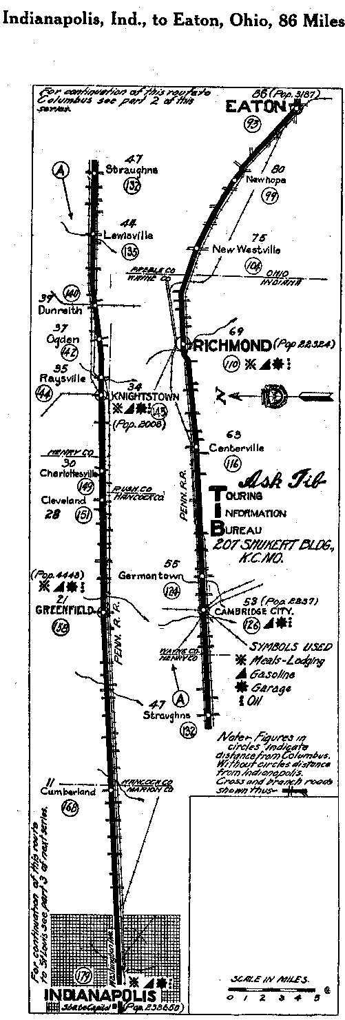 Detailed Section of Pikes Peak Map from Indianapolis, Ind. to Eaton, Ohio