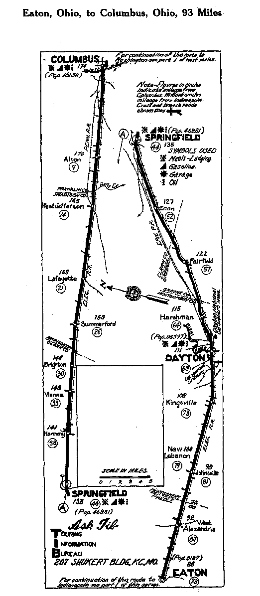 Detailed Section of Pikes Peak Map from Eaton, Ohio to Columbus, Ohio
