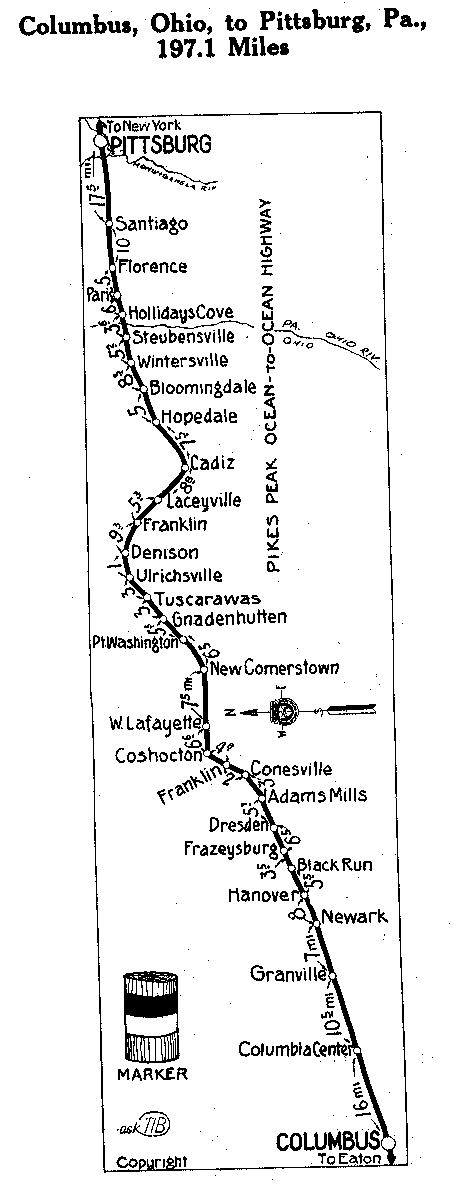 Detailed Section of Pikes Peak Map from Columbus, Ohio to Pittsburg, Pa.