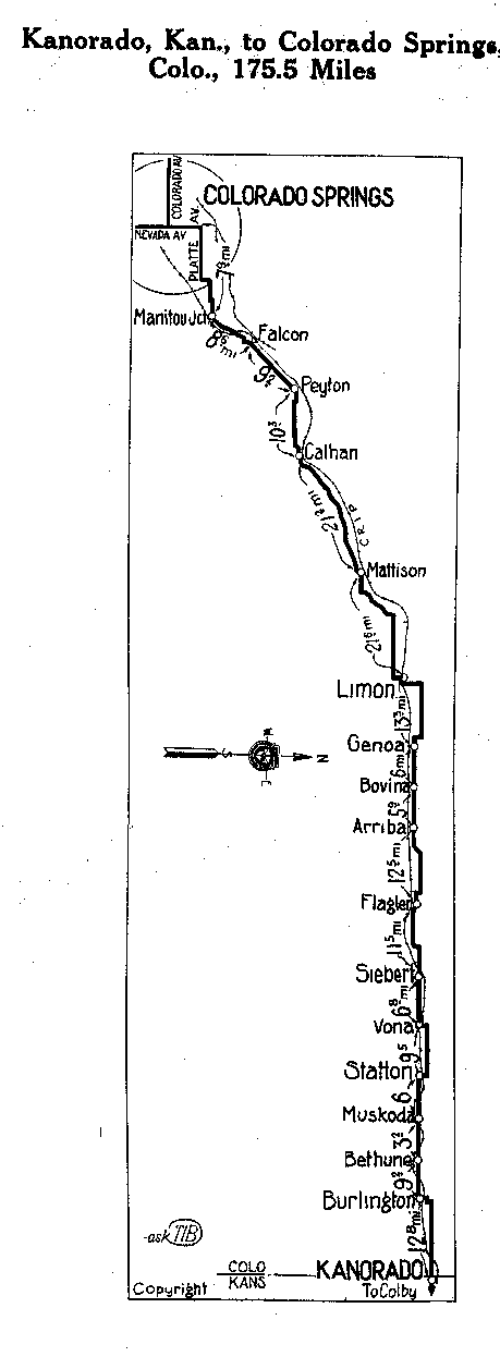 Detailed Section of Pikes Peak Map from Kanorado, Kan. to Colorado Springs, Colo.