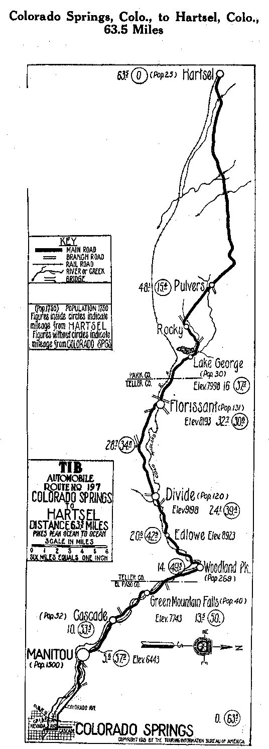 Detailed Section of Pikes Peak Map from Colorado Springs, Colo. to Hartsel, Colo.