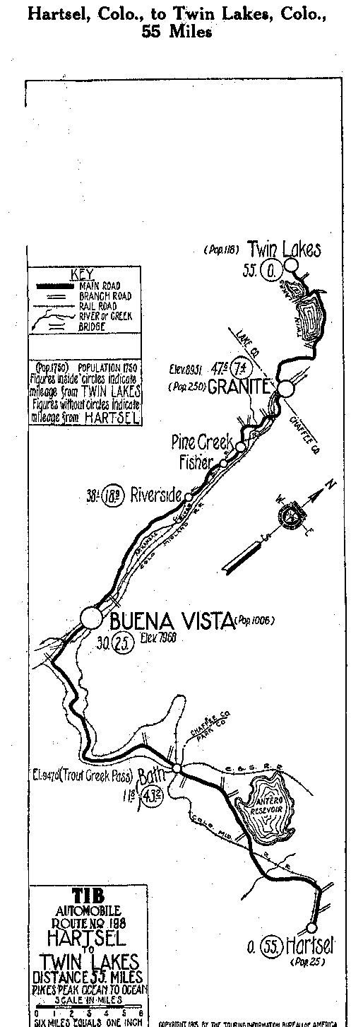 Detailed Section of Pikes Peak Map from Hartsel, Colo. to Twin Lakes, Colo.