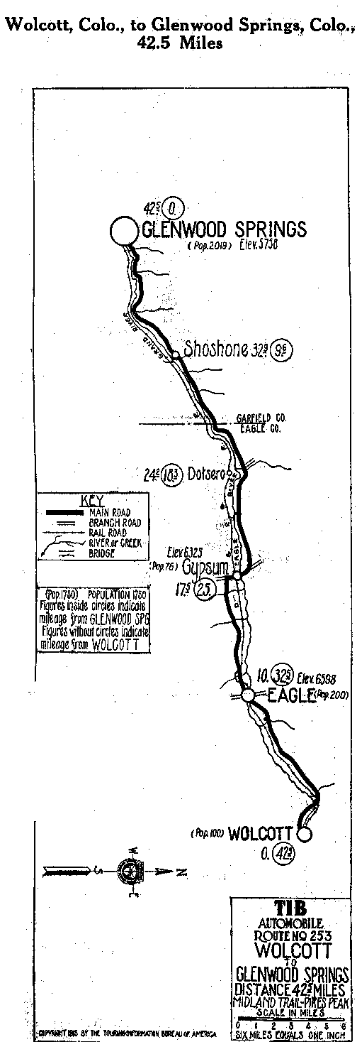 Detailed Section of Pikes Peak Map from Wolcott, Colo. to Glenwood Springs, Colo.