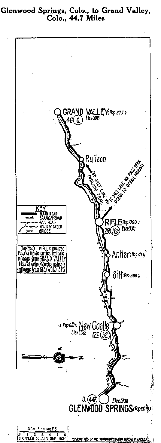 Detailed Section of Pikes Peak Map from Glenwood Springs, Colo. to Grand Valley, Colo.