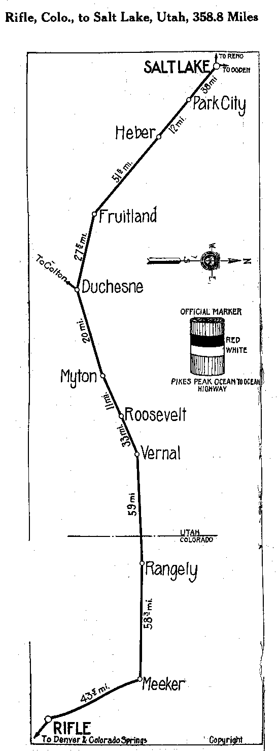 Detailed Section of Pikes Peak Map from Rifle, Colo. to Salt Lake, Utah