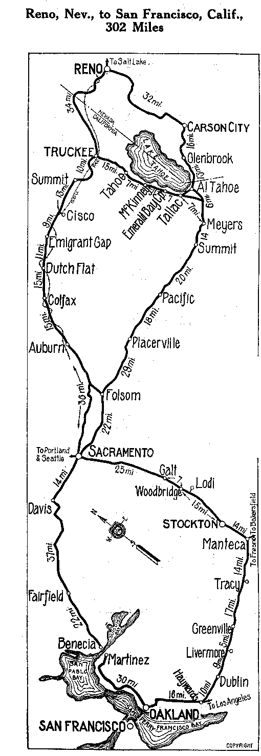 Detailed Section of Pikes Peak Map from Reno, Nev. to San Francisco, Calif.