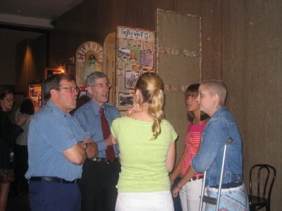 FHWA's Richard Weingroff enjoys a discussion with Justine Rice, tatum Holland, Brittany Rice, and Dan Peeler about the girl's research into Route 66 for the National History Competition.