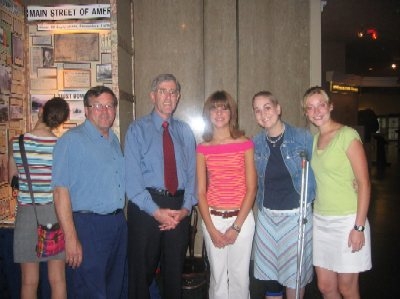 Left to right, Teacher Dan Peeler, FHWA's Richard Weingroff, Justine Rice, Tatum Holland, and Brittany Rice at the Smithsonian's Museum of American History.