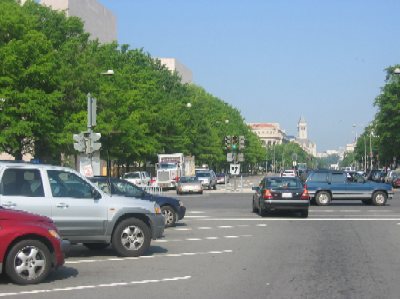 From 1st to 3rd Streets, Pennsylvania Avenue is a parking lot that opens onto the "Main Street of America."