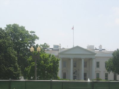 The White House as seen from beyond the green construction fence erected for the project to reconstruct Pennsylvania Avenue in 2004.