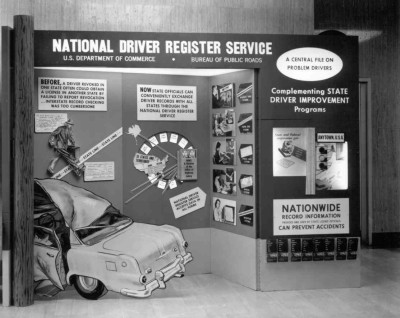 The Bureau of Public Roads used this exhibit to promote the National Driver Register established following enactment of Public Law 86-660 on July 14, 1960.