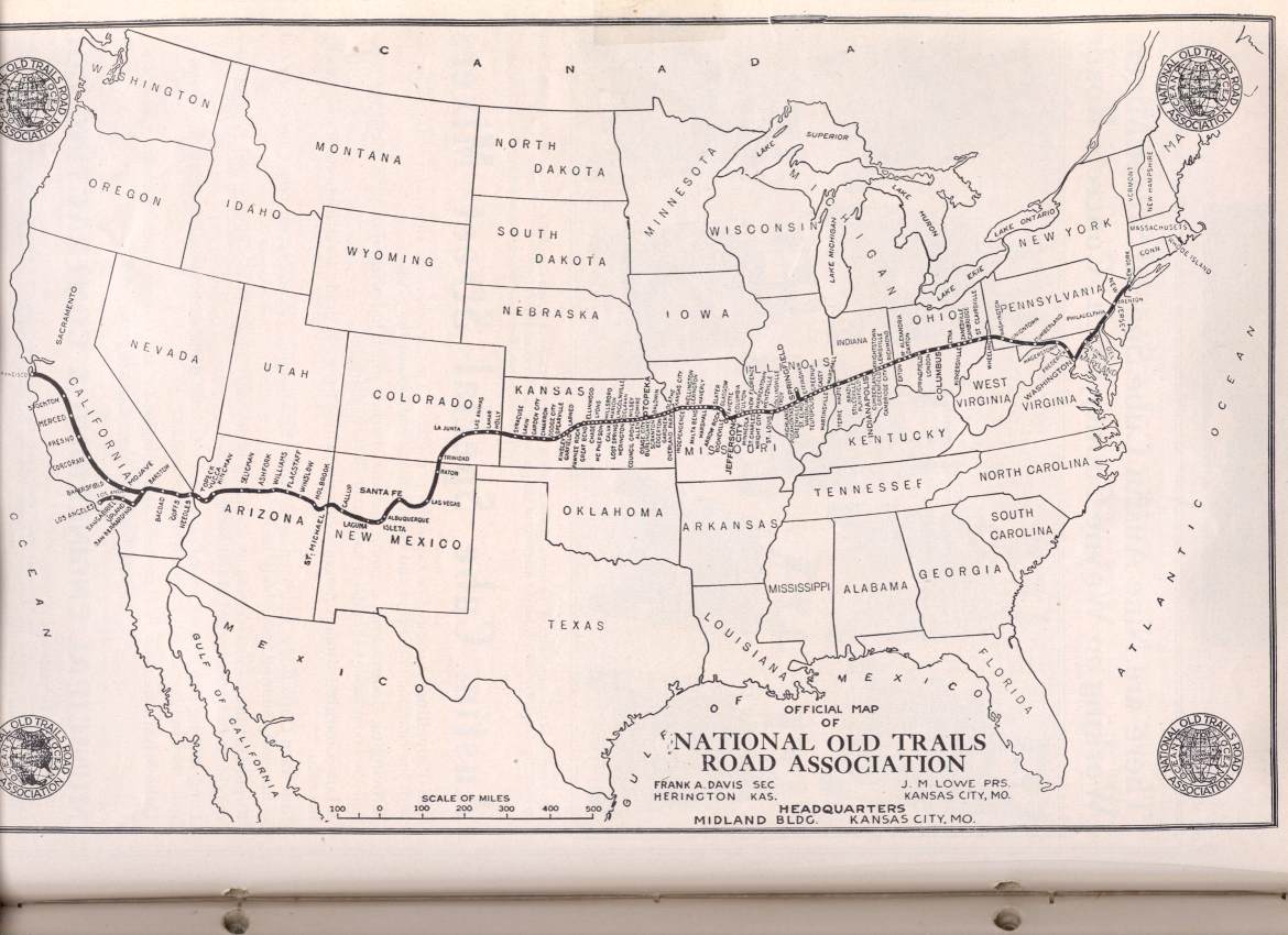 US Map showing location of Old Trails Road