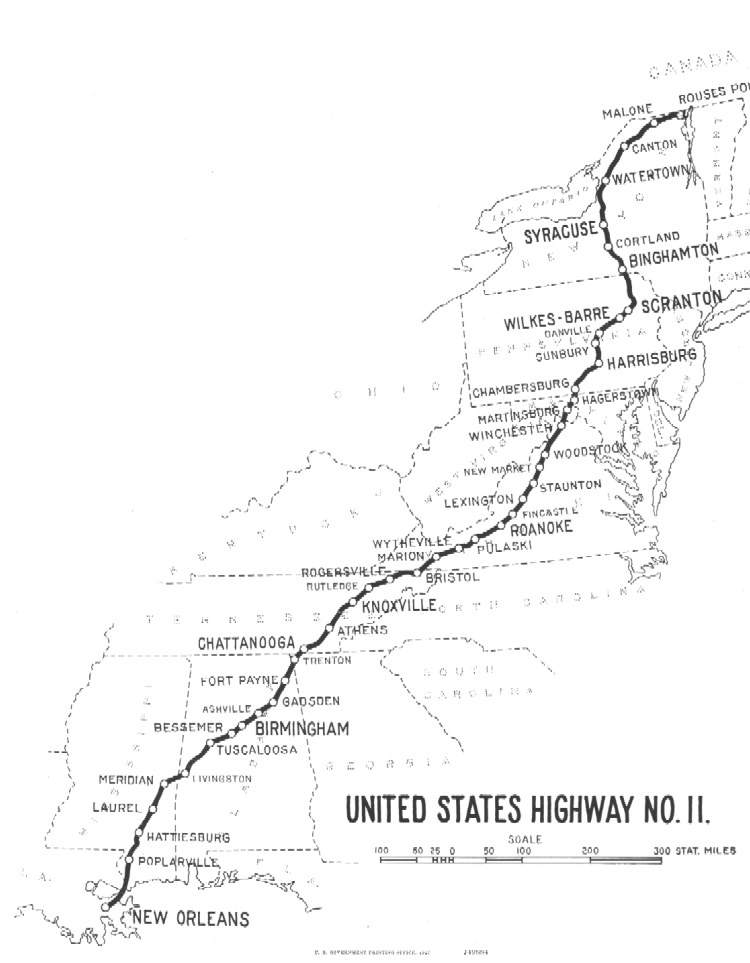 Map of US 11 route