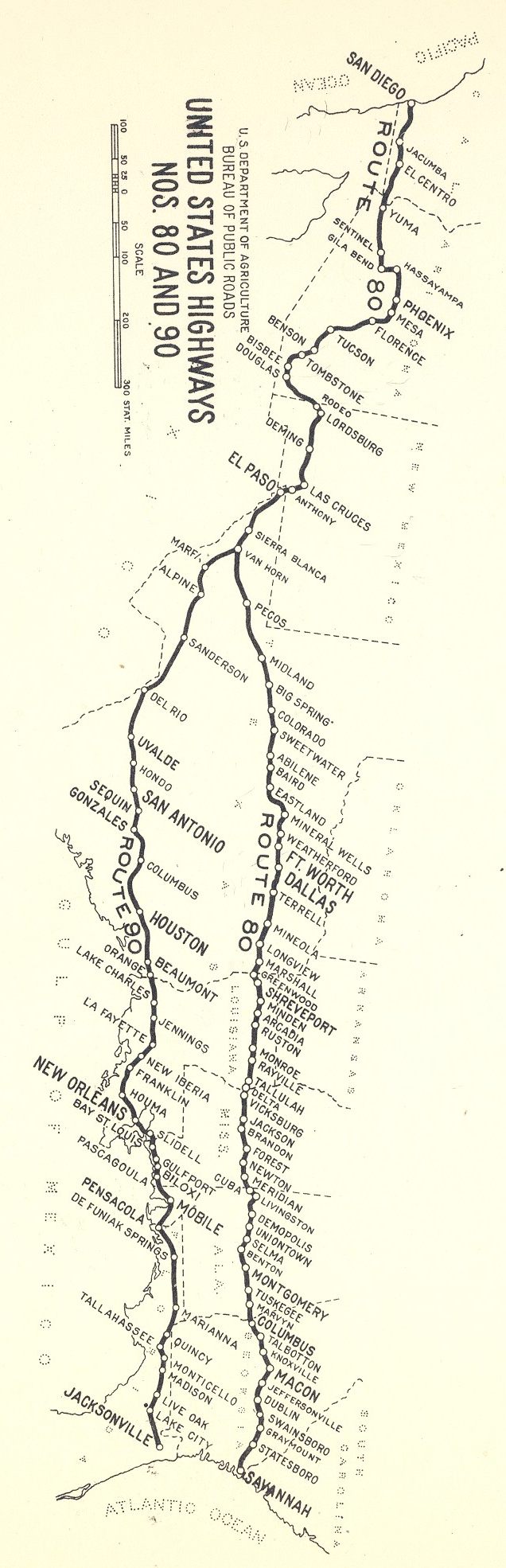 Map of US Highways 80 and 90