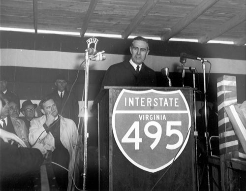 On April 2, 1964, Administrator Rex Whitton participates in the dedication of I-495, the Capital Beltway from U.S. 1 to the Shirley Highway-the last segment in Virginia.