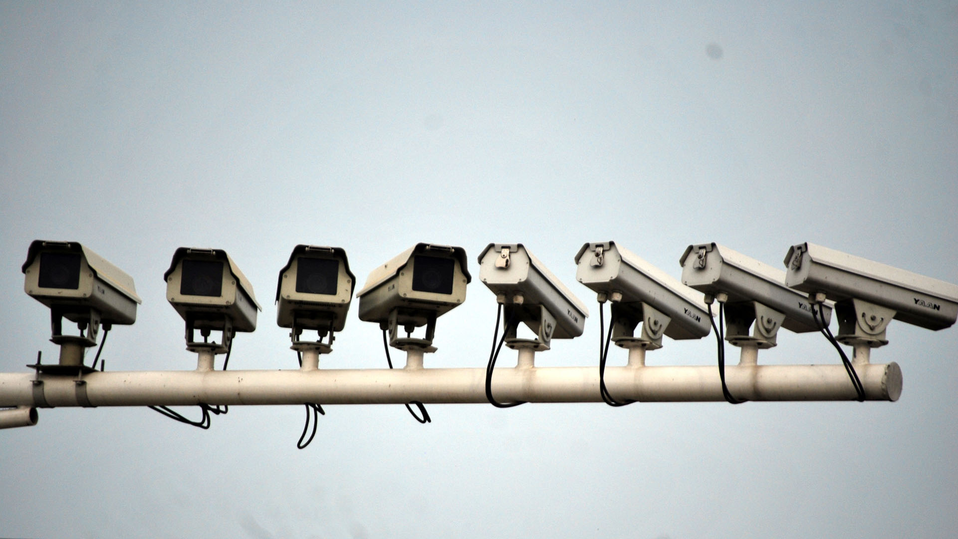 Horizontal array of traffic monitoring cameras.