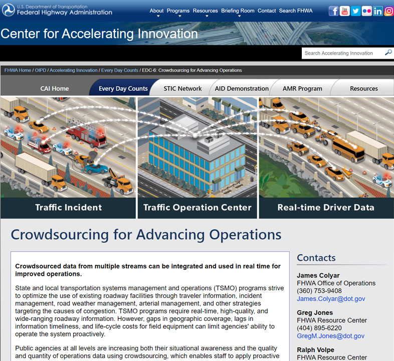 Screenshot of the EDC-6 Crowdsourcing for Advancing Operations home page.