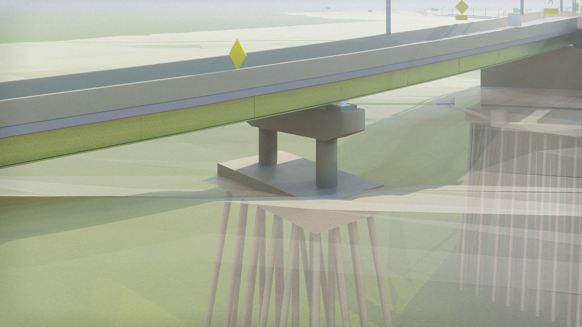 Digital as-built of a bridge showing underground pilings.