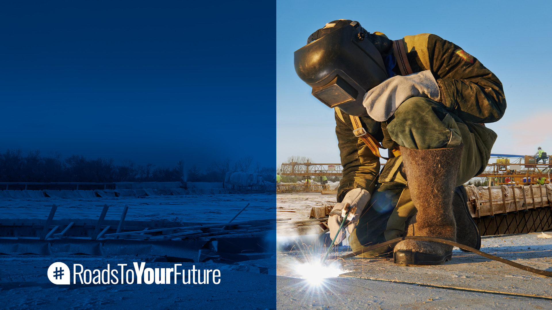 A welder working on a bridge.