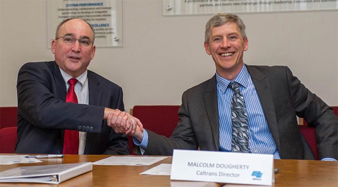 State Transportation Innovation Council document signing with FHWA Administrator Gregory Nadeau and California Department of Transportation Director Malcolm Dougherty.