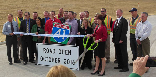 Photo: Officials celebrate an interchange opening on Wisconsinâ€™s I-41 project.