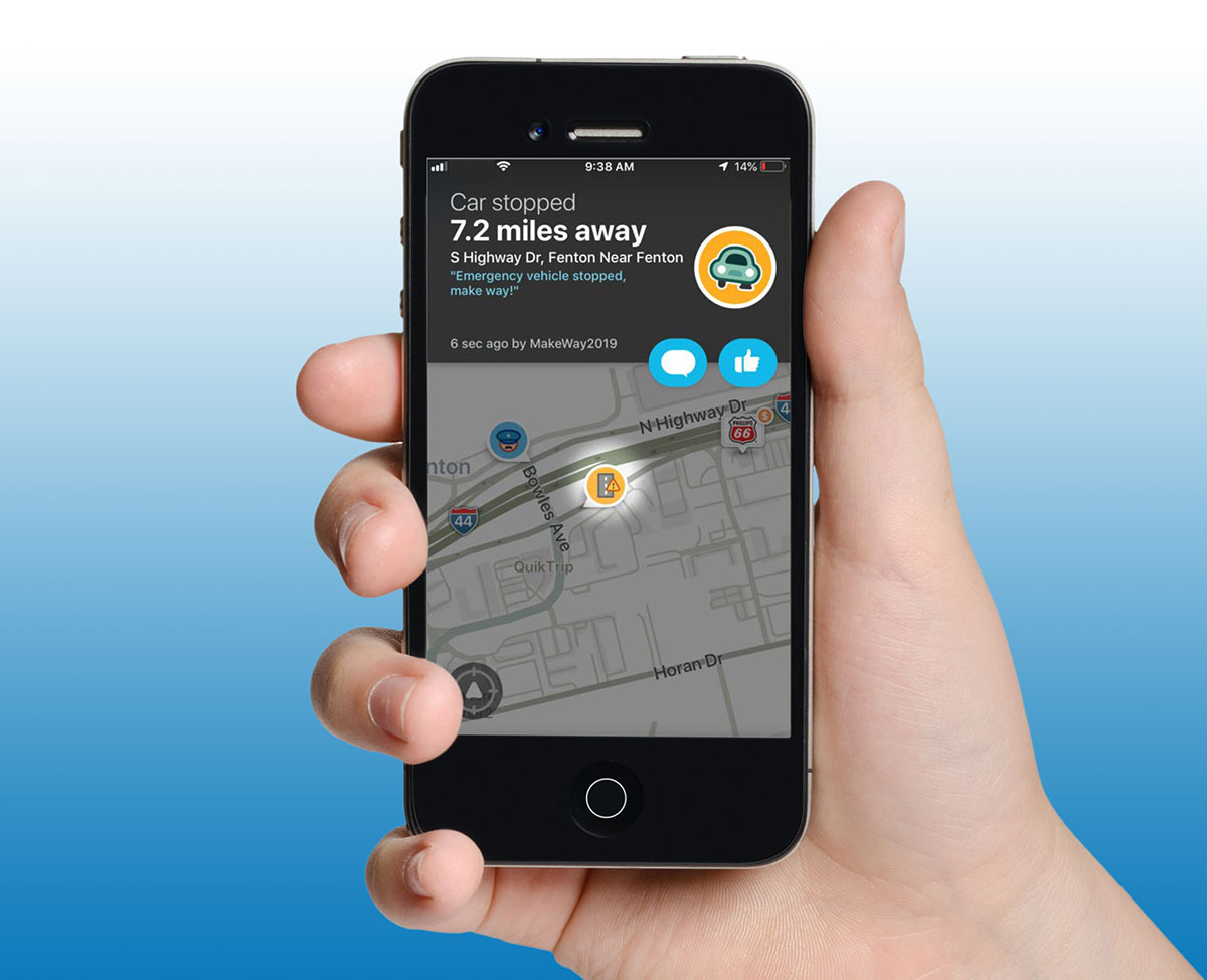 Cell phone showing the Waze app