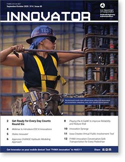 Issue 80 cover, where a highway worker works on a steel structure with a pry bar. 
