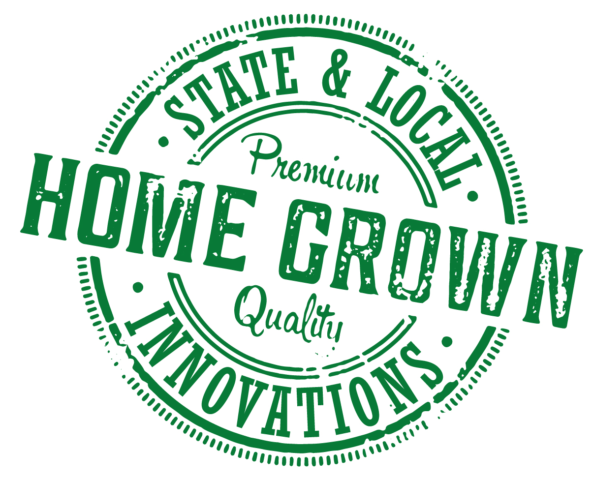 Logo styled like a produce stamp: State and Local Premium Quality Home Grown Innovations
