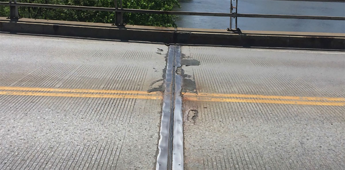 Close-up of bridge deck expansion joint