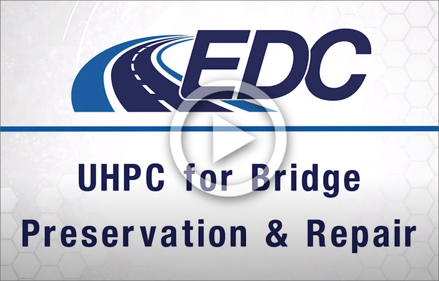 Graphic stating, "UHPC for Bridge Preservation & Repair," with overlaid play button.
