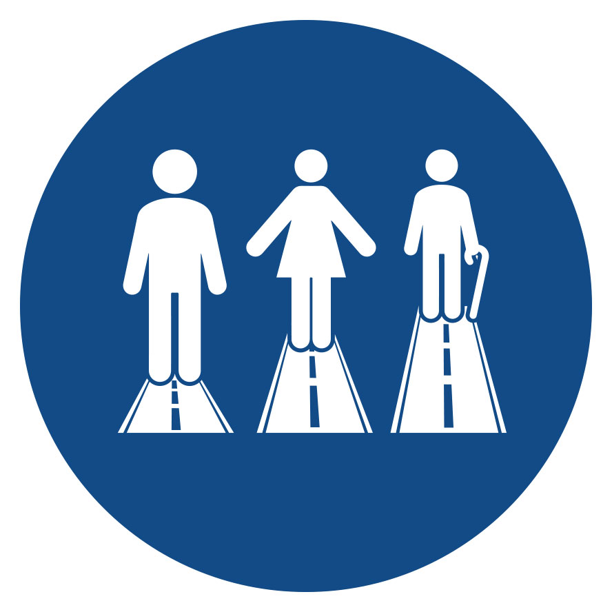 Icon showing a diverse set of figures, each standing on a road.