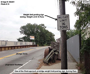 Photo of Weight Limit 16 Tons at foot of bridge