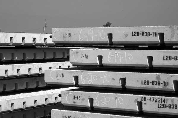 Completed precast slabs are ready for transport to the construction site
