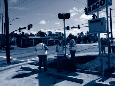 A road safety audit team inspects an intersection in Statesboro, Ga.